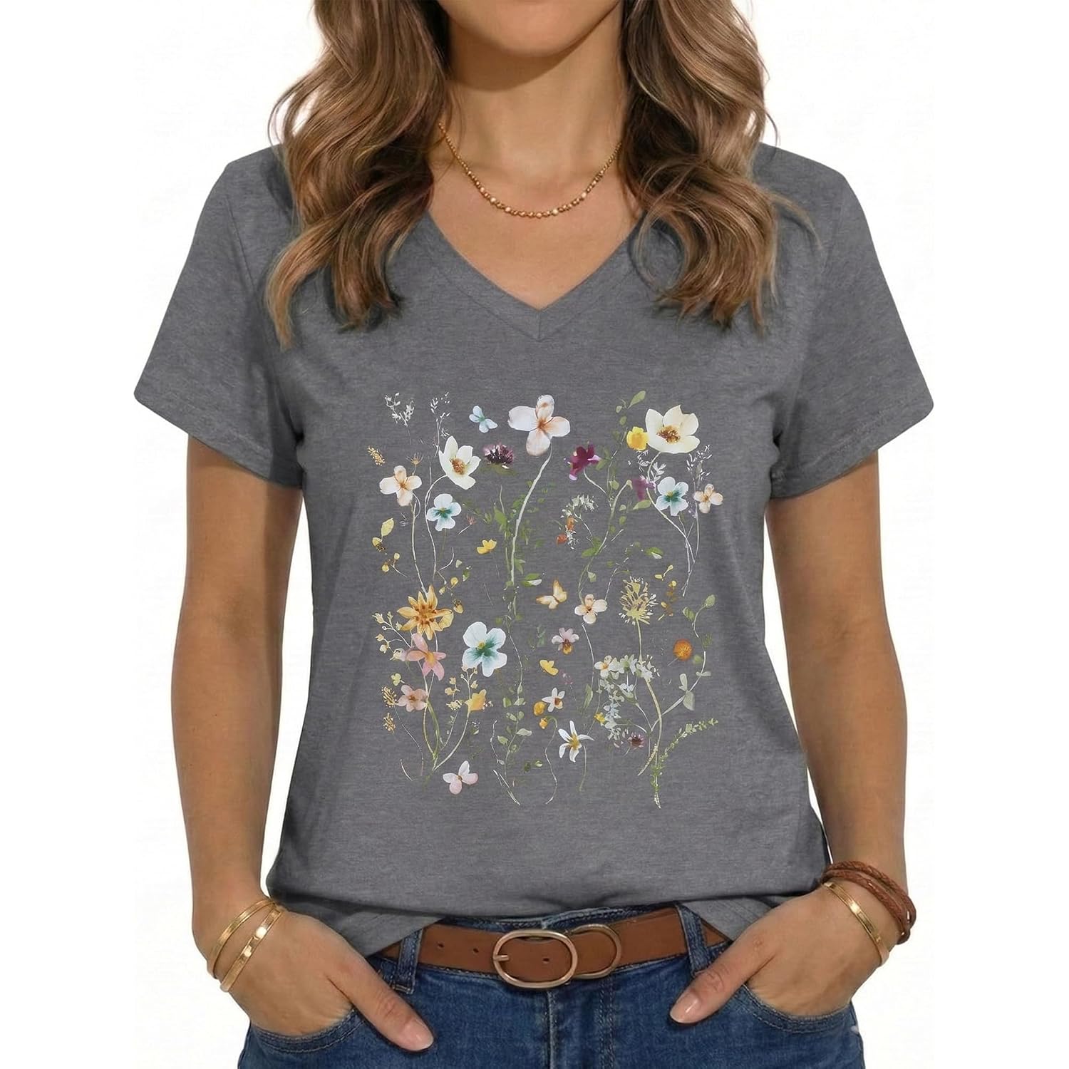 Jiluvin Womens T Shirt Graphic Tees Summer V Neck Short Sleeve Basic Tunic Top 2026