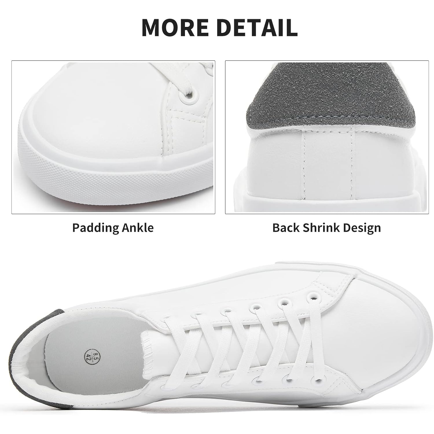 Fracora Mens White Tennis Shoes Low Top Fashion Sneakers Pu Leather Casual Shoe For Men