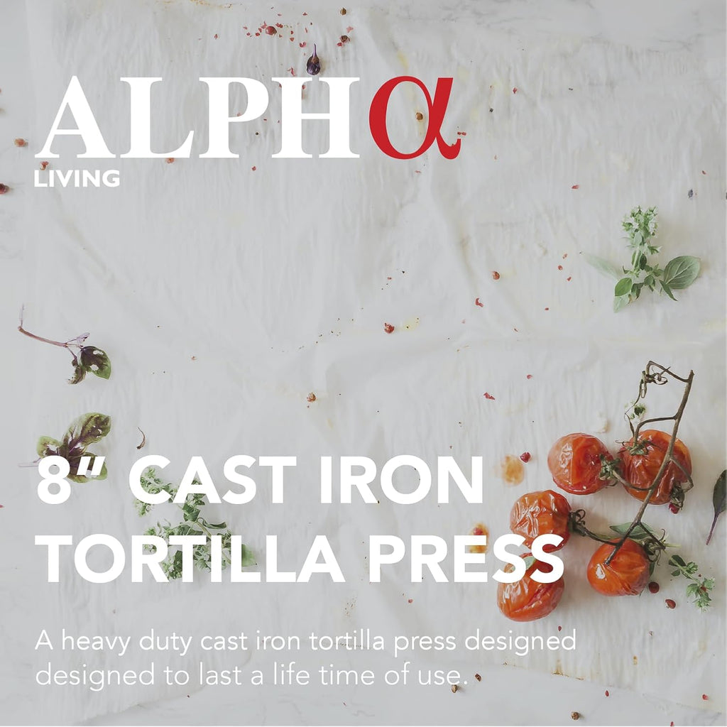 Alpha Living Tortilla Press – 8 Inch Cast Iron Quesadilla Maker – Heavy Duty Empanada Maker Press – Cast Iron Tortilla Maker for Kitchen, Home Use