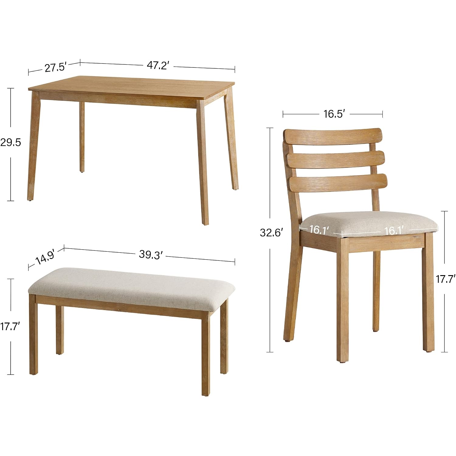 Farmhouse Dining Table Set For 4, Wooden Kitchen Table & Solid Wood Chairs | 4 Upholstered Chairs, Modern Rectangular Dining Room Table And Chairs For Kitchen, Small Spaces, Rubberwood Legs, 5-Piece