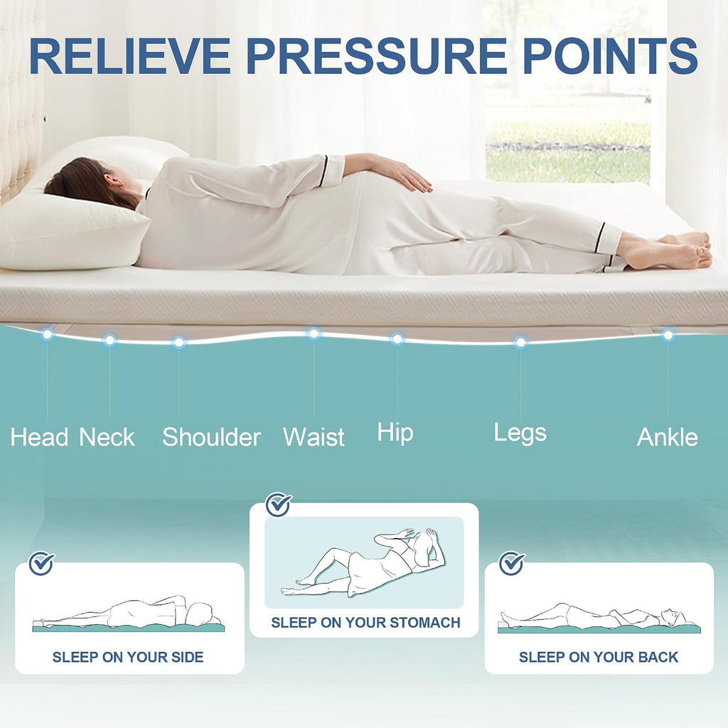 3 Inch Memory Foam Mattress Topper Queen, Memory Foam Pad With Removable & Washable Cover, Bed Topper For Back Pain, Non-Slip Ventilated Design, Queen Size