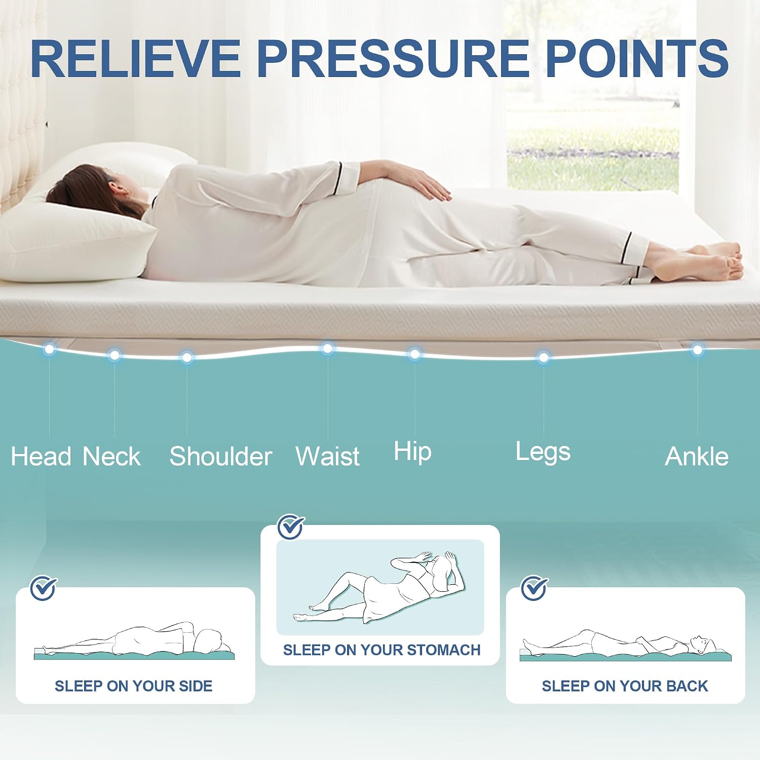 3 Inch Memory Foam Mattress Topper Queen, Memory Foam Pad With Removable & Washable Cover, Bed Topper For Back Pain, Non-Slip Ventilated Design, Queen Size