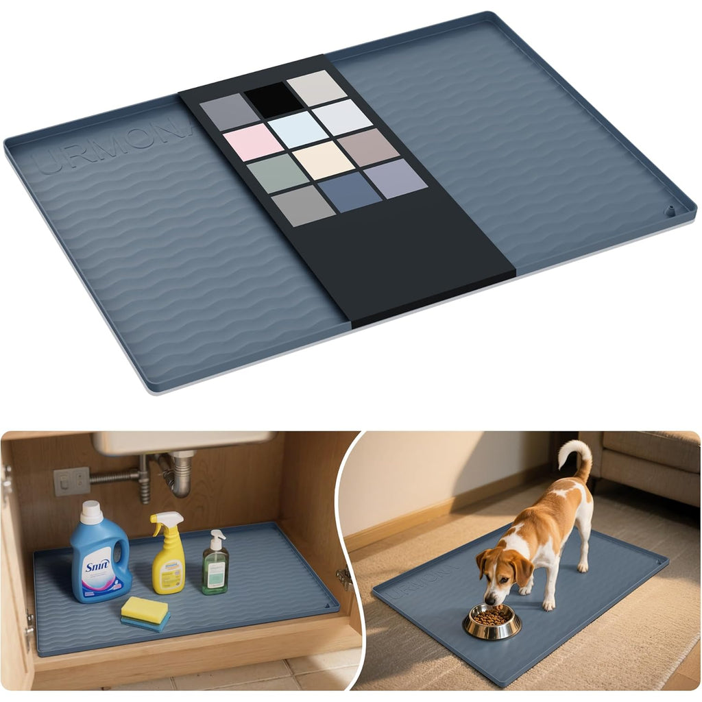 URMONA Waterproof Silicone Under Sink Mat 31'' x 22'' Shelf Liner for Kitchen and Bathroom, Cabinet and Counter Protector, Storage and Organizers, Litter Mat, Pet Cat Puppy Essentials(Dark Grey)