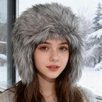 GOKTOW Y2K Faux Fur Trapper Hat for Women, Cozy Winter Fuzzy Hat with Adjustable Buckle Closure