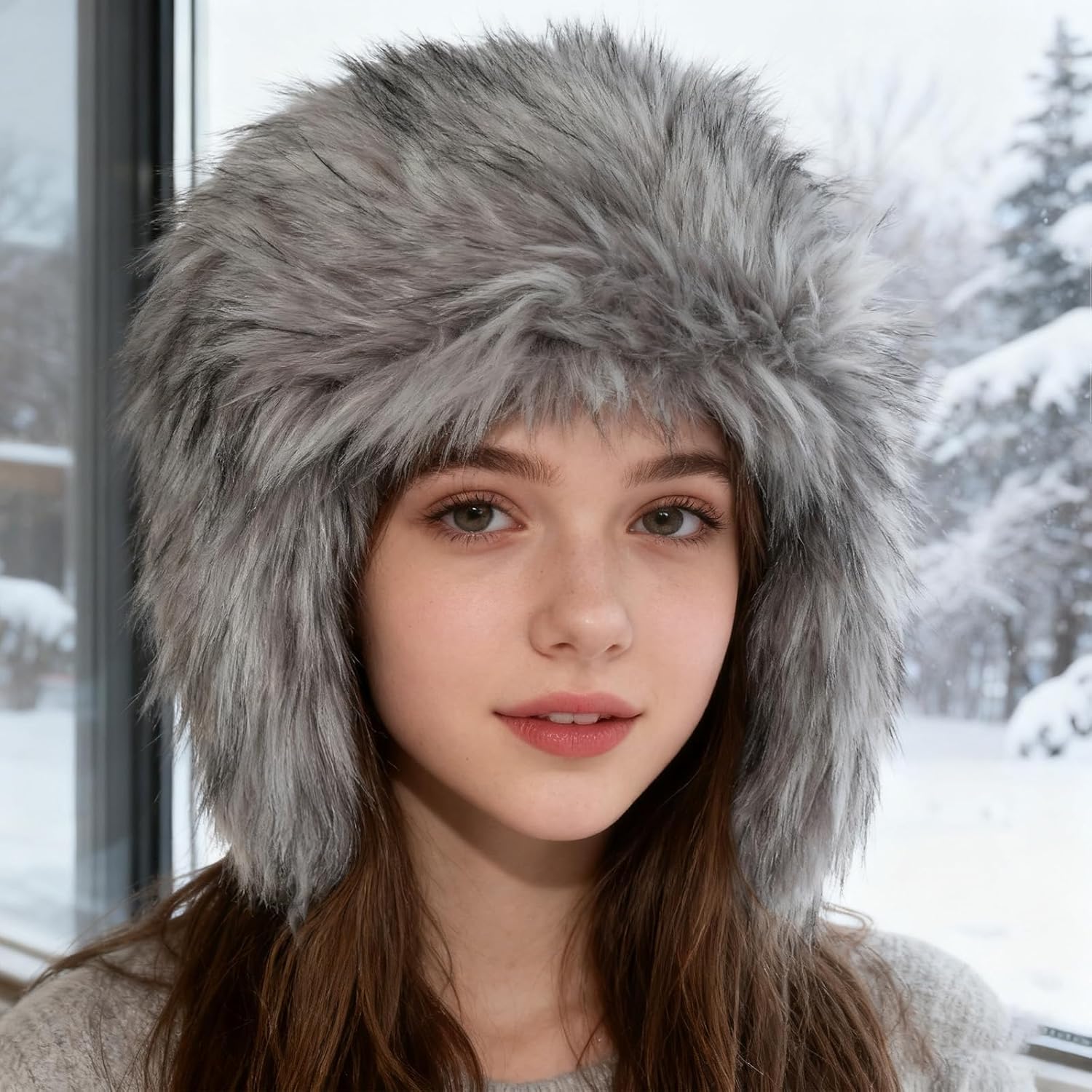 GOKTOW Y2K Faux Fur Trapper Hat for Women, Cozy Winter Fuzzy Hat with Adjustable Buckle Closure