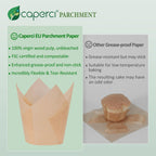 Caperci 150Pcs Natural Tulip Cupcake Liners Unbleached European Parchment Paper Baking Cups Muffin Liners For Party, Wedding, Christmas, Birthday