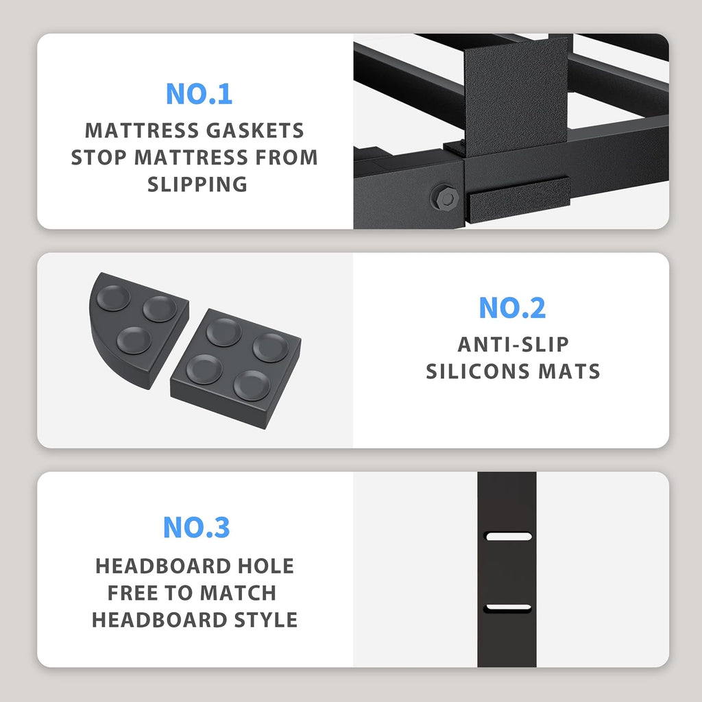 Vipshow 18 Inch Queen Bed Frame, 3500Lbs Heavy Duty Metal Platform With Round Corner Legs Mattress Slide Stopper, Steel Slat Support No Box Spring Needed, Noise Free, Non-Slip, Easy Assembly