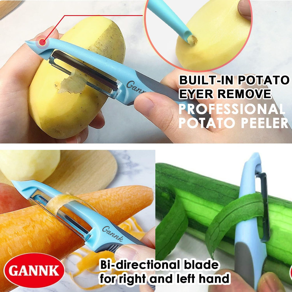 Gannk Potato Apple Vegetable Peelers For Kitchen, I And Y Peelers For Fruit Veggie Potatoes Carrot Cucumber, 3 In 1 Blade Spin Design With Julienne Multifunctional