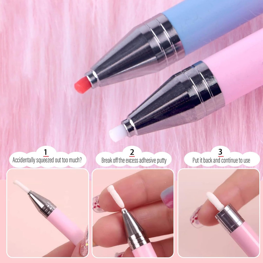 2 Pieces Rhinestone Picker Tool Diamond Art Refillable Wax Pen for Diamond Painting Nail Dotting Tool With 6pcs Wax Refills（Pink&Blue）