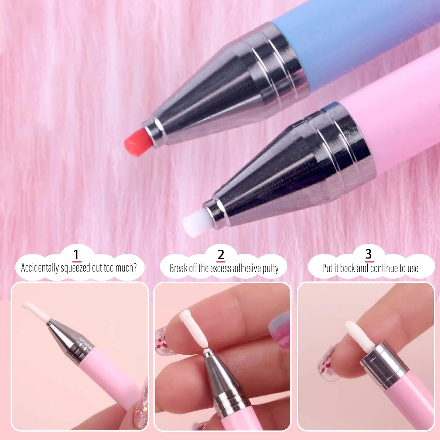 2 Pieces Rhinestone Picker Tool Diamond Art Refillable Wax Pen for Diamond Painting Nail Dotting Tool With 6pcs Wax Refills（Pink&Blue）