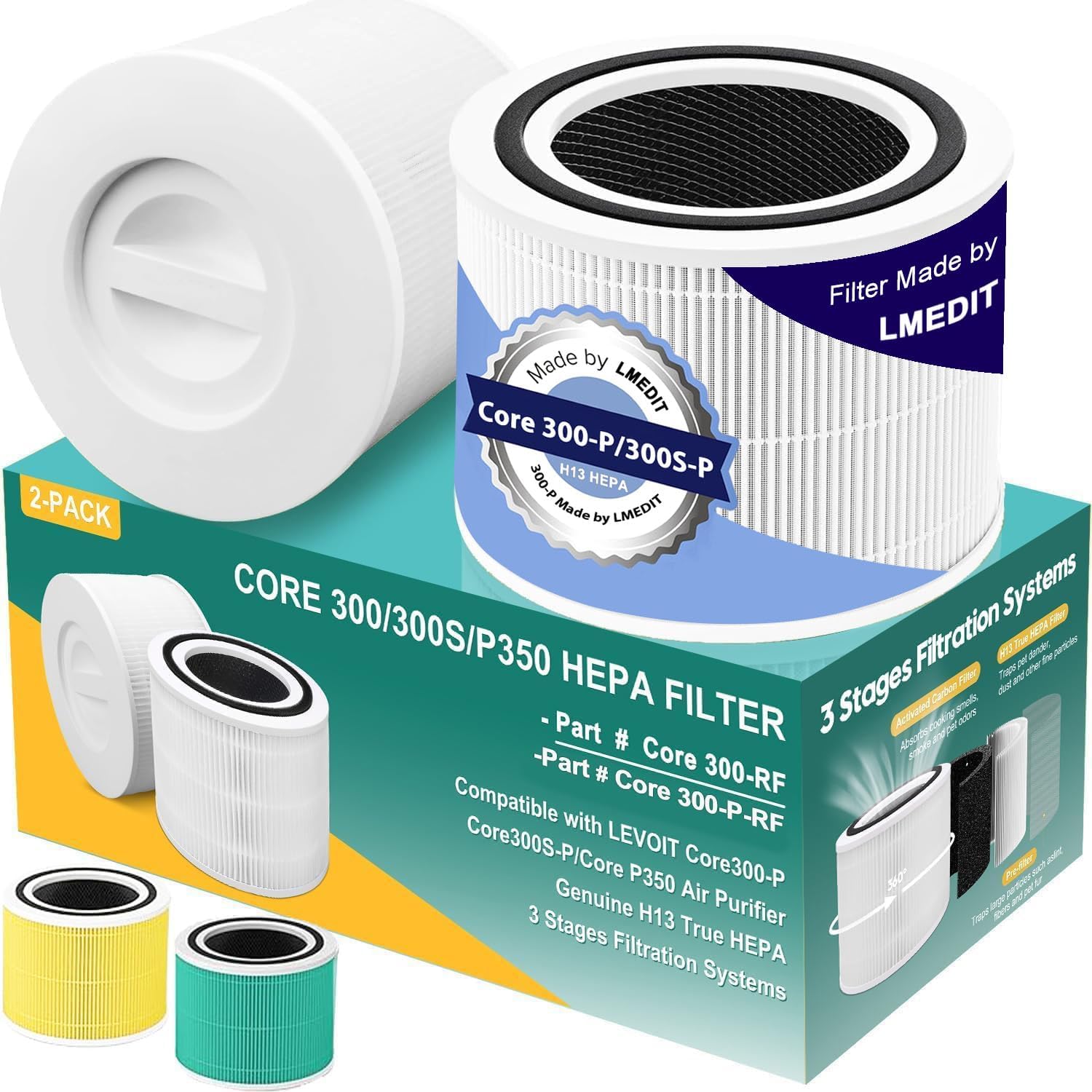 Core 300 Replacement Filter For Levoit Core 300,Core 300S,Core P350,Core300-P, Core 300 Replacement Filter,3-In-1 H13 True Hepa & Activated Carbon Filter, Core 300-Rf,2 Pack