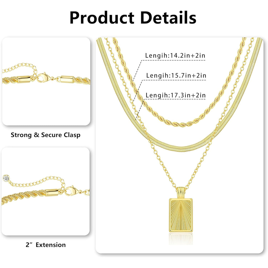 Layered Gold Silver Necklaces for Women, Stackable Stack 14K Real Gold Plated Silver Chain Necklace Diamond Circle CZ Layering Pendant Necklaces Trendy Gold Jewelry Set Gifts