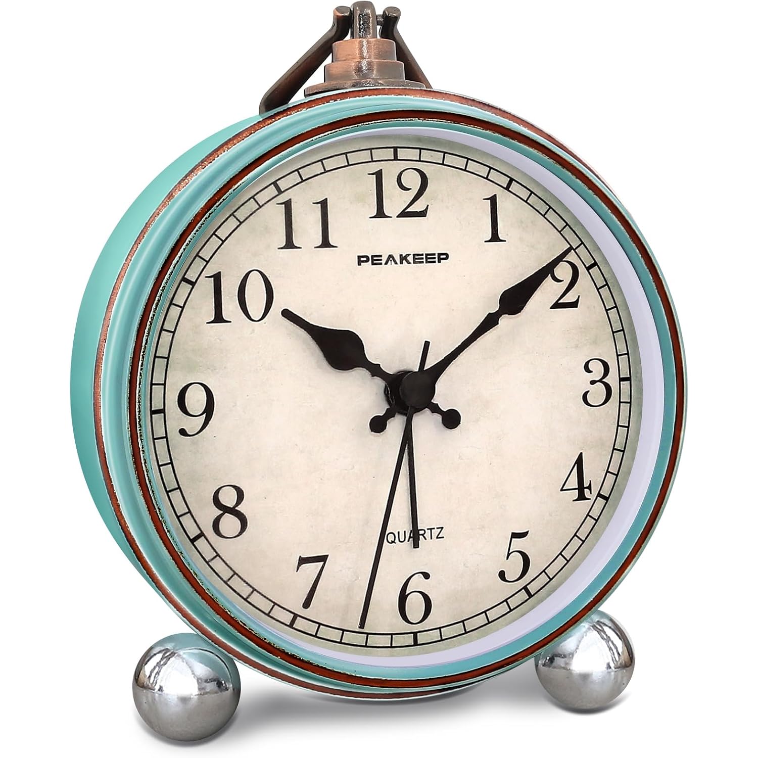 Peakeep 4" Small Battery Operated Antique Retro Analog Alarm Clock | With Contour Lines In Gold For Room Decor, Silent Elegant Bedside Desk Table Gift Clock