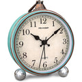 Peakeep 4" Small Battery Operated Antique Retro Analog Alarm Clock | With Contour Lines In Gold For Room Decor, Silent Elegant Bedside Desk Table Gift Clock