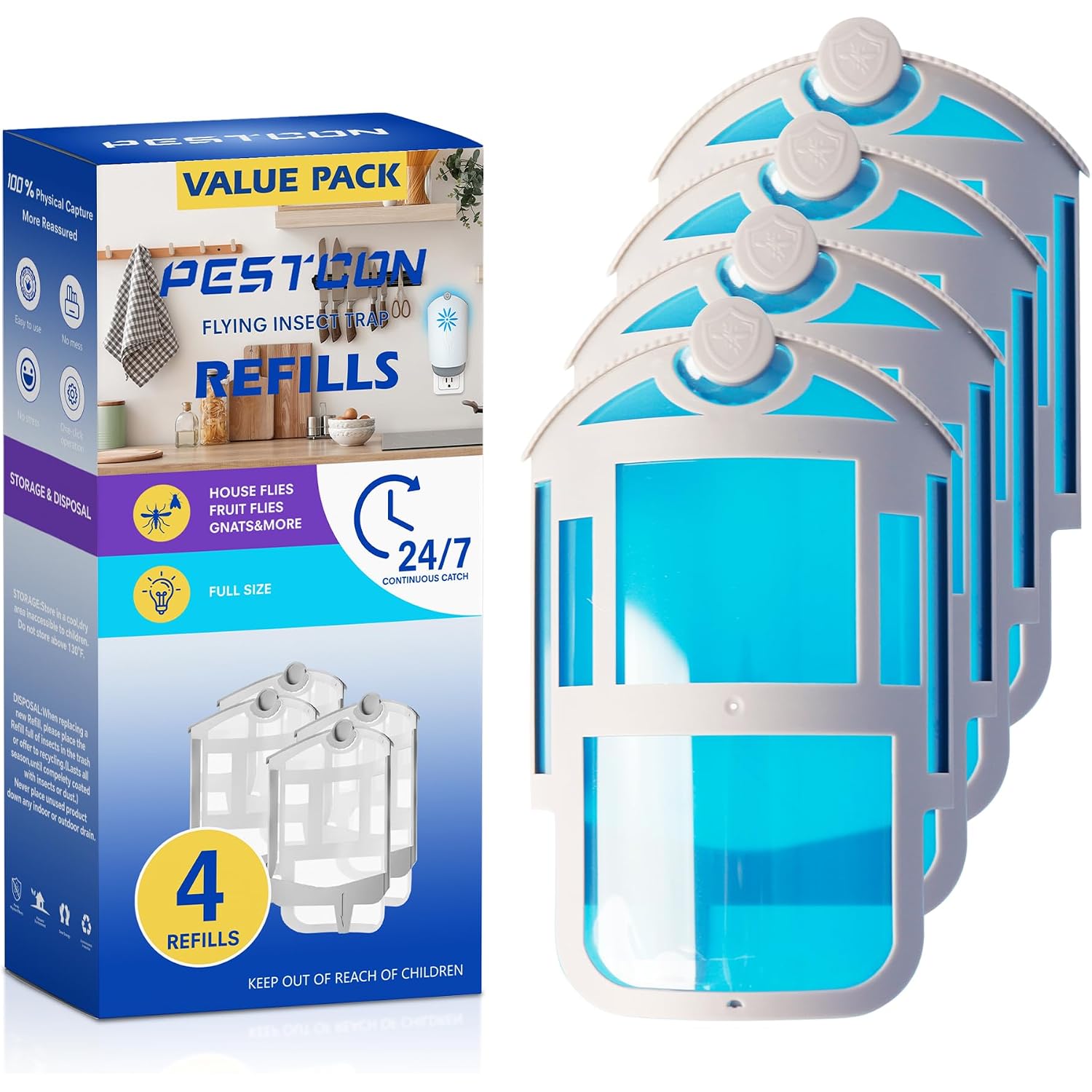 4 Pack Refill Cartridge Kit Compatible With Zevo Refill M364, Refill Compatible With Plug In Light M364 And Max
