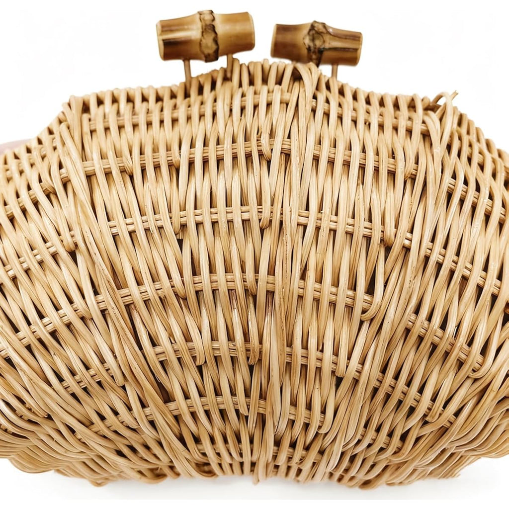Cuxva Handwoven Shell Rattan Clutch For Women Summer Beach Straw Bags Sea Shell Clutch Purse