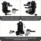 Imusa Electric Espresso Cappuccino Maker 4 Cup Capacity With Milk Frother Black Coffee Machine For Home Barista Experience