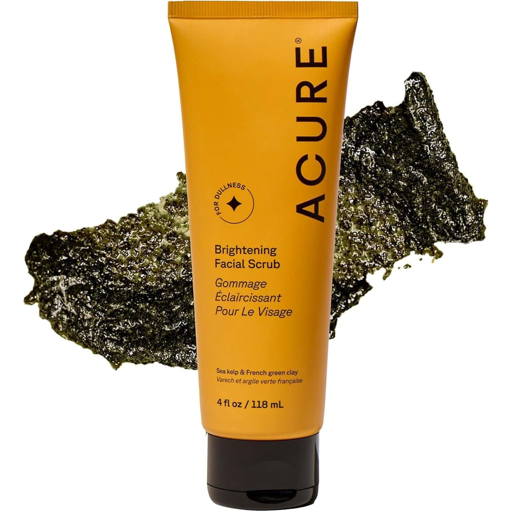 Acure Brightening Facial Scrub - Exfoliating Face Wash, Gentle Daily Scrubber & Exfoliator For Women & Men For Radiant Skin, Cleansing Wash With Sea Kelp & French Green Clay - 4 Fl Oz