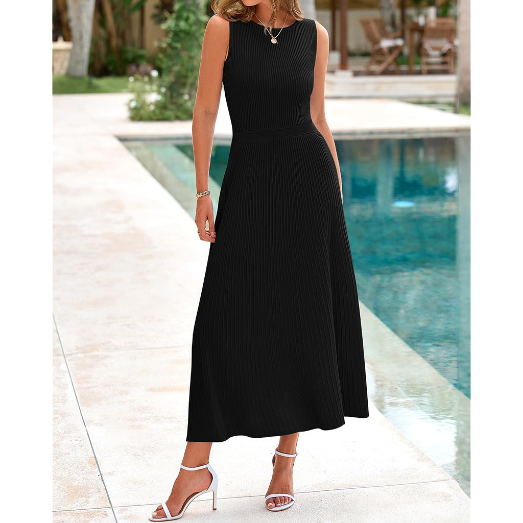 Btfbm Women Tank Midi Dress Summer Crewneck Sleeveless Pleated A Line Business Casual Formal Sweater Spring Dresses 2026