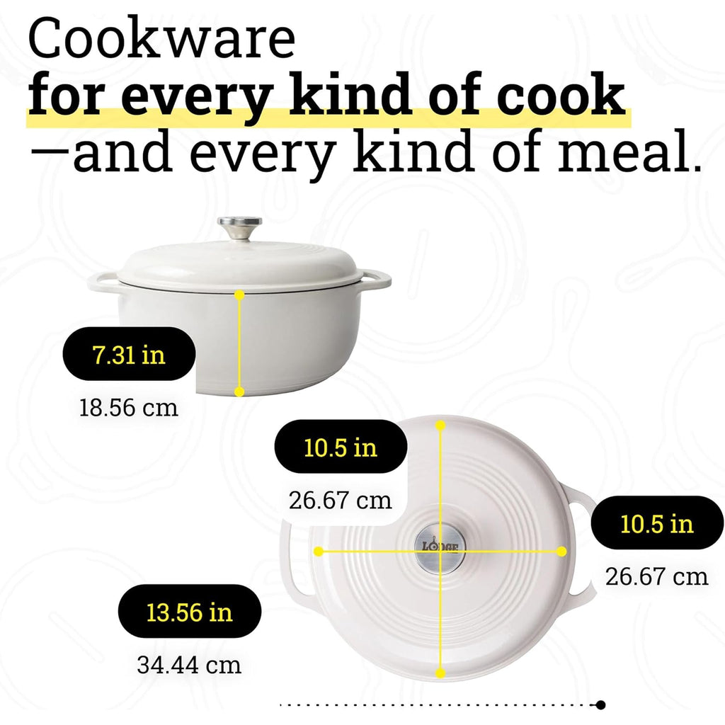 Lodge Essential Enamel Cast Iron Dutch Oven 6 Quarts - Perfect for Bread Baking, Braising, Marinating & Slow Cooking, Features Moisture-Sealing Lid & Dual Handles, Kitchen Essentials, Oyster White