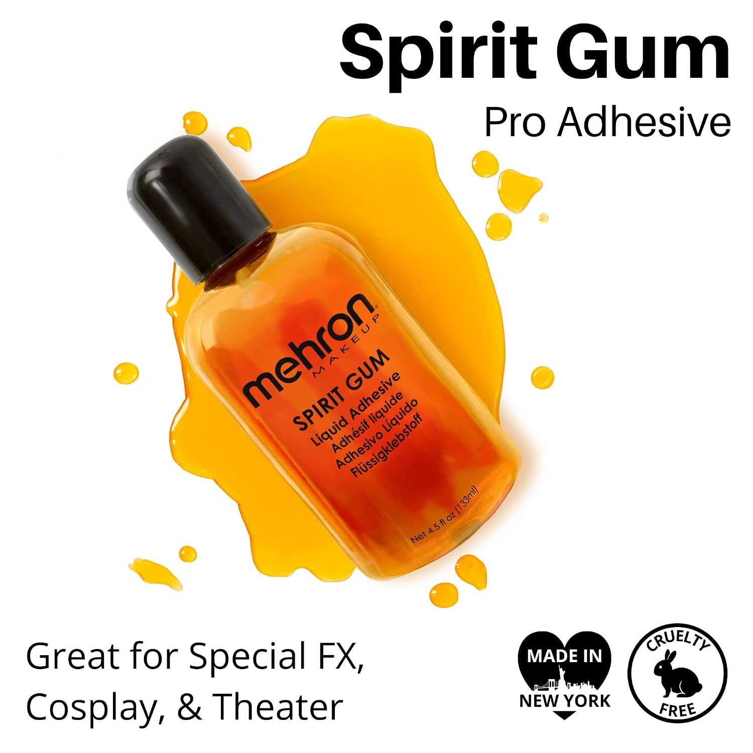 Mehron Makeup Spirit Gum Adhesive | Special Fx , Cosplay, Halloween, Stage Performance Makeup | Professional Cosmetic Glue Adhesive For Face, Skin, & Body (4.5 Oz) (Matte) | Made In The Usa
