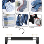 Guanjune 10 Pack Clothes Pants Hangers, Space-Saving Skirt Holders With 360 ° Swivel Hooks, Adjustable Clips, Trouser Coat Garment Jeans Black