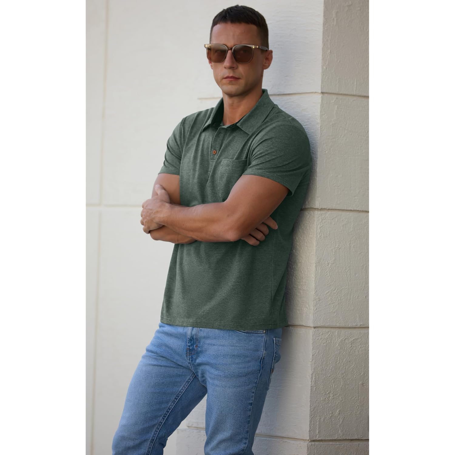 Sailwind Men'S Cotton Polo Shirts Short Sleeve Casual Summer Shirts Classic Collared Golf Shirt With Pocket