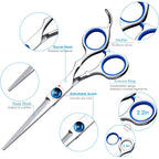 Hair Cutting Scissors Shears Set, Ekuci Professional Home Haircutting Scissors Thinning Shears Kit With Free Comb And Storage Bag For Men Women Home Salon Barber Cut Kit (Silver)