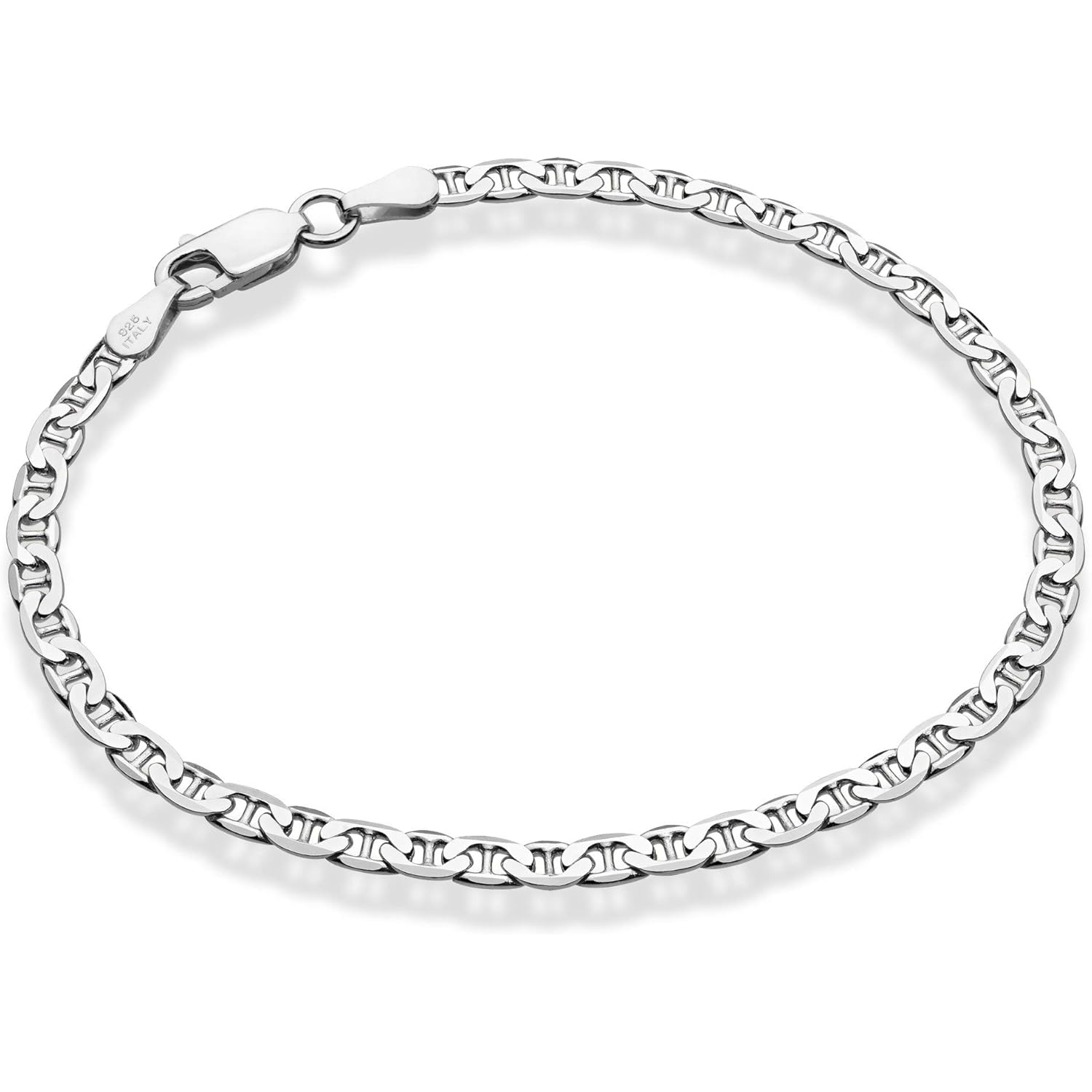 Miabella 925 Sterling Silver Italian 3mm, 4mm Solid Diamond-Cut Mariner Link Chain Anklet Ankle Bracelet for Women, Made in Italy