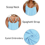 Rosriss Womens Summer Plus Size Tank Tops Embroidery Scoop Neck Spaghetti Strap Camisoles Sleeveless Eyelet Shirts Xl-5Xl