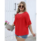 Micoson Womens Plus Size Tops 3/4 Ruffle Sleeve Shirts Crewneck Pleated Blouses Dressy Casual Fashion Tunic Top (1X-5X)