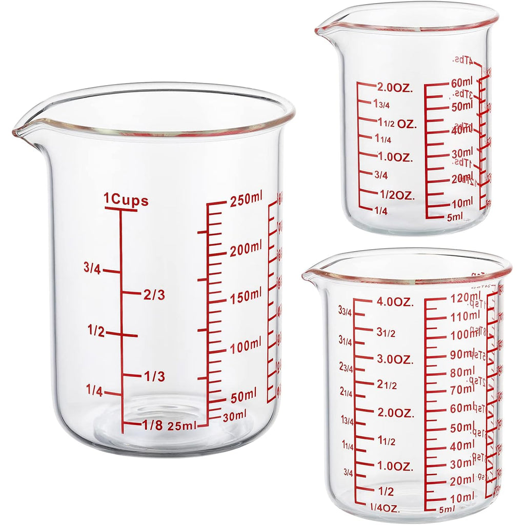 Ackers High Borosilicate Glass Measuring Cup Set With Pour Spout,60Ml(2Oz),120Ml(4Oz), 250Ml(8Oz) Glass Measuring Beaker For Kitchen Or Restaurant, Easy To Read