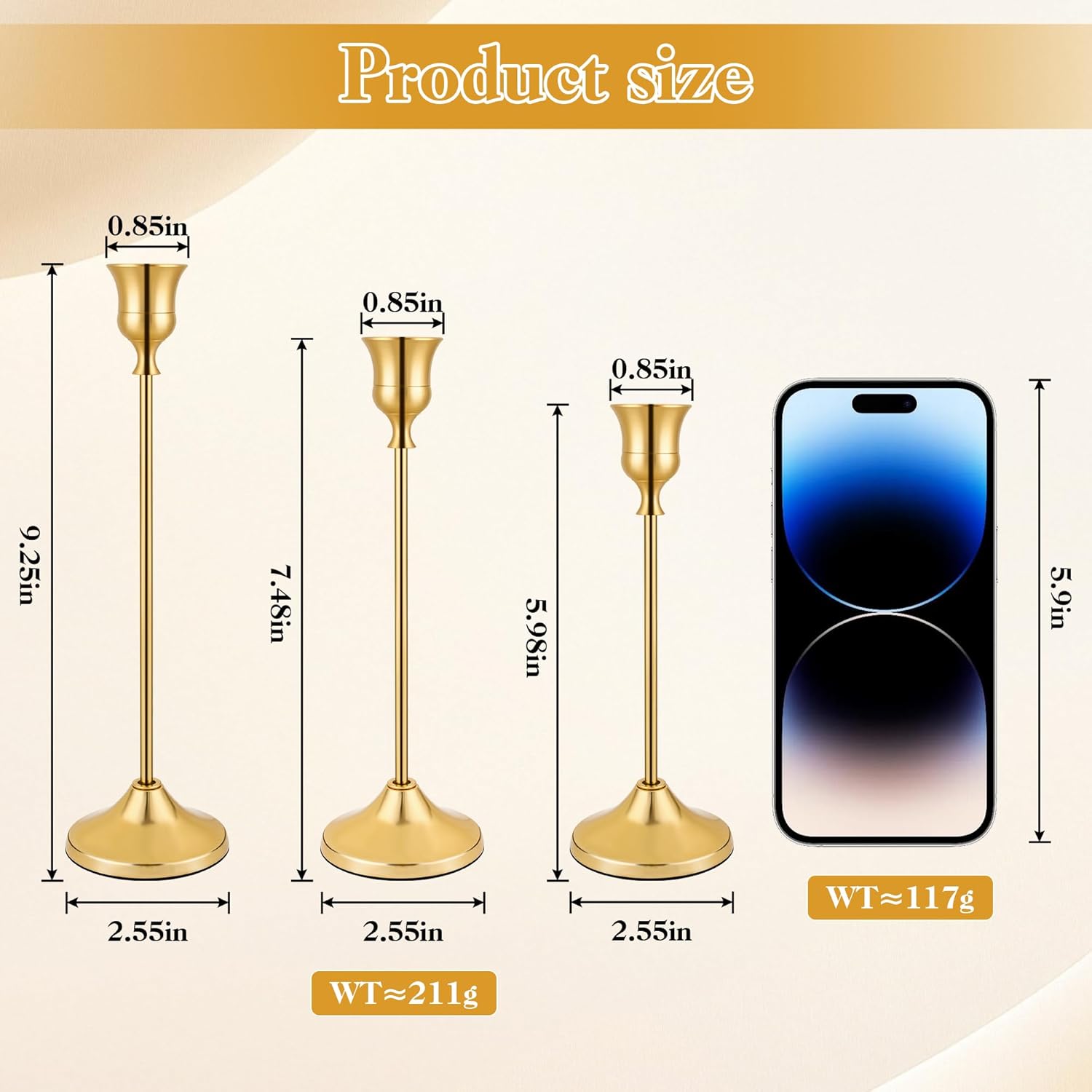 3PCS Candlestick Holders, Taper Candle Holder for Candlesticks, Metal Taper Candle Holders Glaceful Decor Set for Wedding Centerpieces, Christmas, Birthday Party, Holiday Dinning Table Décor