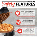 Gourmia Belgian Waffle Maker – Compact Design with Upright Storage, Adjustable Browning, and Easy-Clean Nonstick Ceramic Plates, Stainless Steel