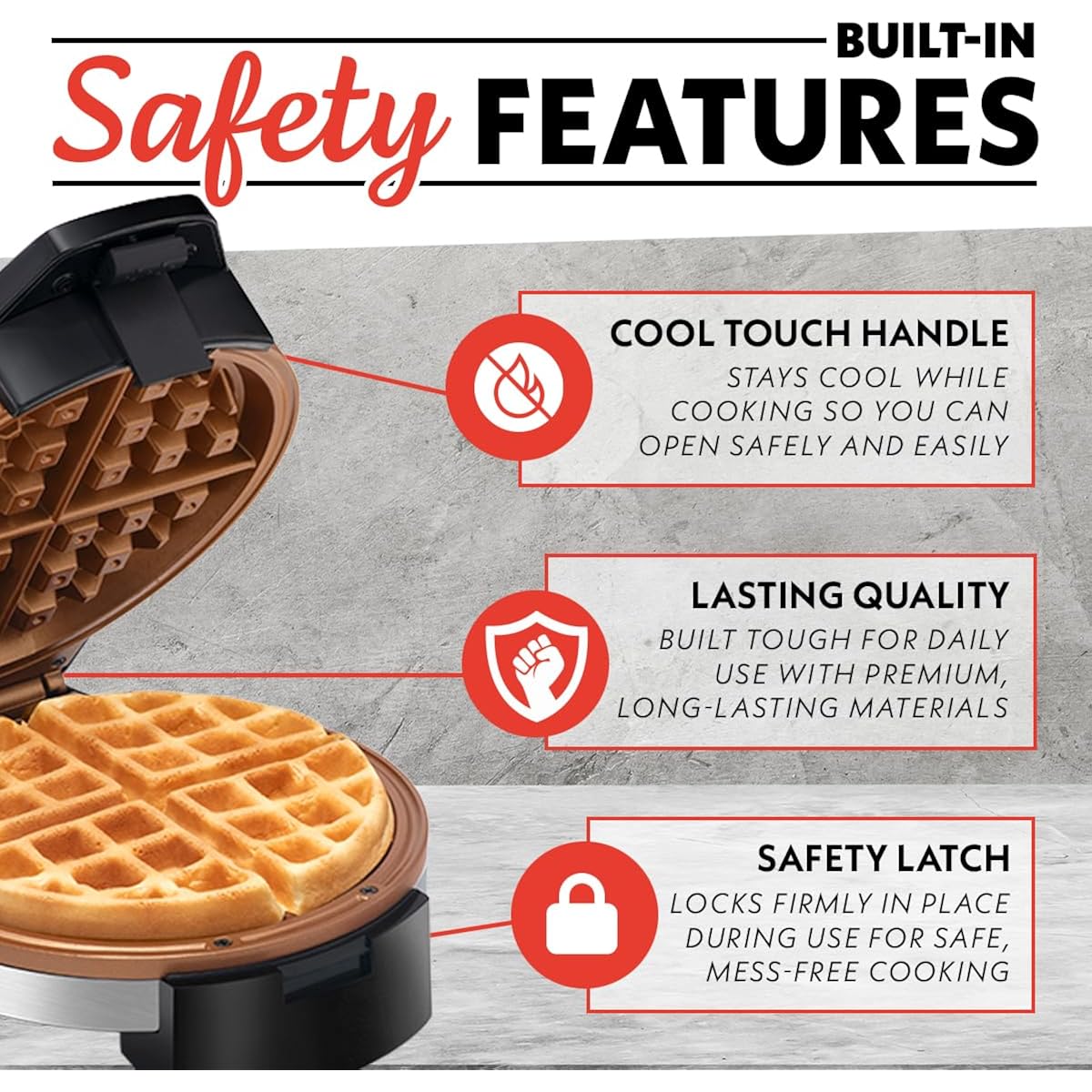 Gourmia Belgian Waffle Maker – Compact Design with Upright Storage, Adjustable Browning, and Easy-Clean Nonstick Ceramic Plates, Stainless Steel