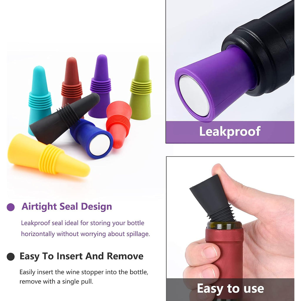 Wine Stoppers Beverage Bottle Sealer Soft Silicone Wine Bottle Stoppers Corks With Grip Top For Keeping Wine Champagne Fresh, 8 Pack