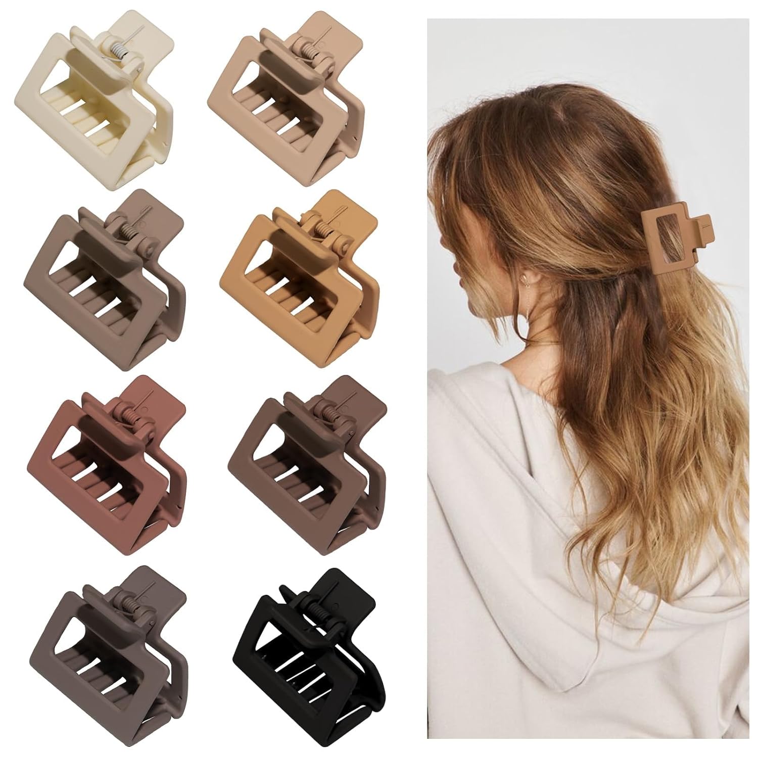 Medium Claw Hair Clips For Women Girls, 2" Matte Rectangle Small Claw Clips For Thin/Medium Thick Hair, Hair Jaw Clip Nonslip