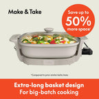 Bella Make & Take Electric Skillet, Fits-Anywhere™ Kitchenware, Evergood™ Ceramic Coating, Adjustable Temperature & Dishwasher-Safe Tempered Glass Lid, Cast Aluminum Base, 1200 Watt, Oatmilk