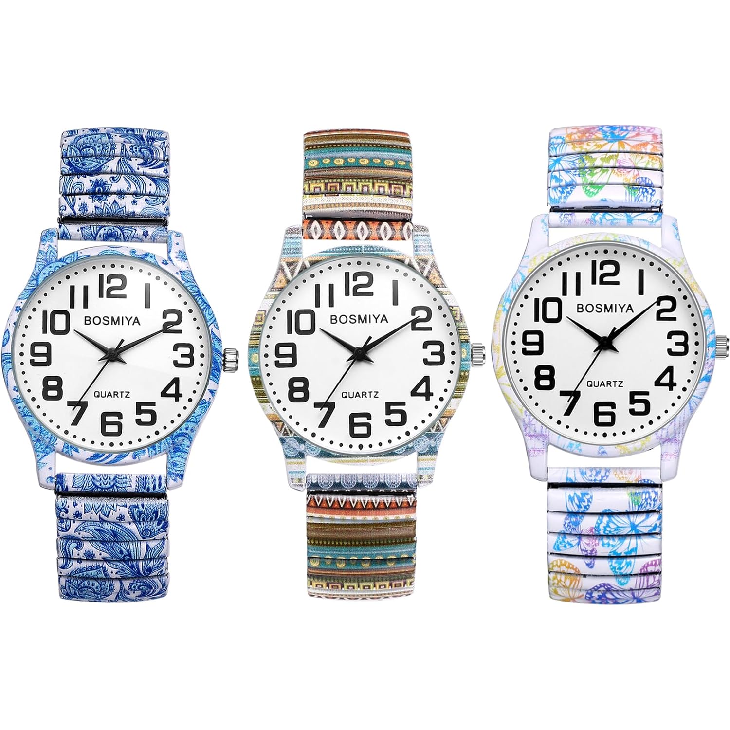 Avaner Women's Stretch Band Watches: Ladies Boho Printed Elastic Strap Easy Reader Analog Quartz Bangle Wrist Watch
