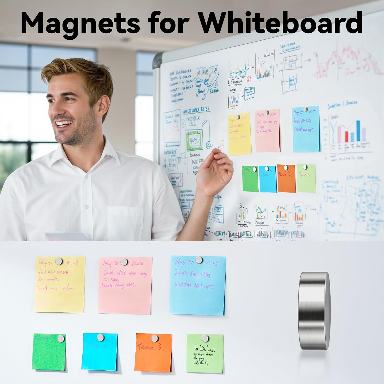 Smartake 45 Pcs Refrigerator Magnets, 10X2.6Mm Small Round Fridge Magnets, Multi-Use Premium Neodymium Office Magnets For Fridge, Whiteboard, Billboard In Home, Kitchen, Office And School (Silver)