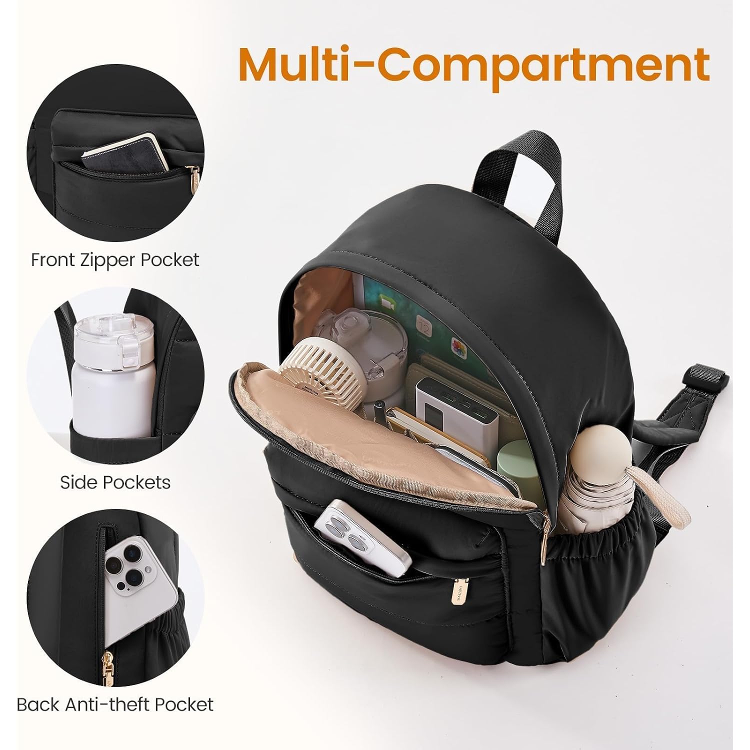 Lovevook Mini Backpack Purse For Women, Small Puffer Lightweight Backpack, Casual Daily Daypack Purse For Women, Back Pack With Anti-Theft Pocket For Travel-Black