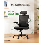 Marsail Ergonomic Office Chair: Office Desk Chair with High Back Mesh and Adjustable Lumbar Support Rolling Work Swivel Task Chairs with Wheel 3D Armrests and Headrest
