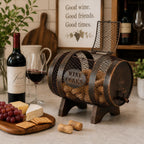 Rustic Metal Large Barrel Wine Cork Holder Display On Wooden Stand, Container For Display, Home Decor, Housewarming Gifts, Home Bar Decor, Wine Gifts, Engagement Gifts, Kitchen Decor