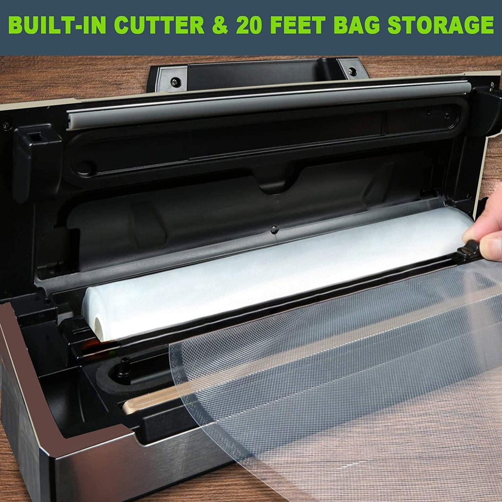 Potane Precision Vacuum Machine,Pro Food Sealer With Built-In Cutter And Bag Storage(Up To 20 Feet Length), Both Auto Manual Options,2 Modes,Includes 2 Bag Rolls 11”X16’ And 8”X16’,Compact Design
