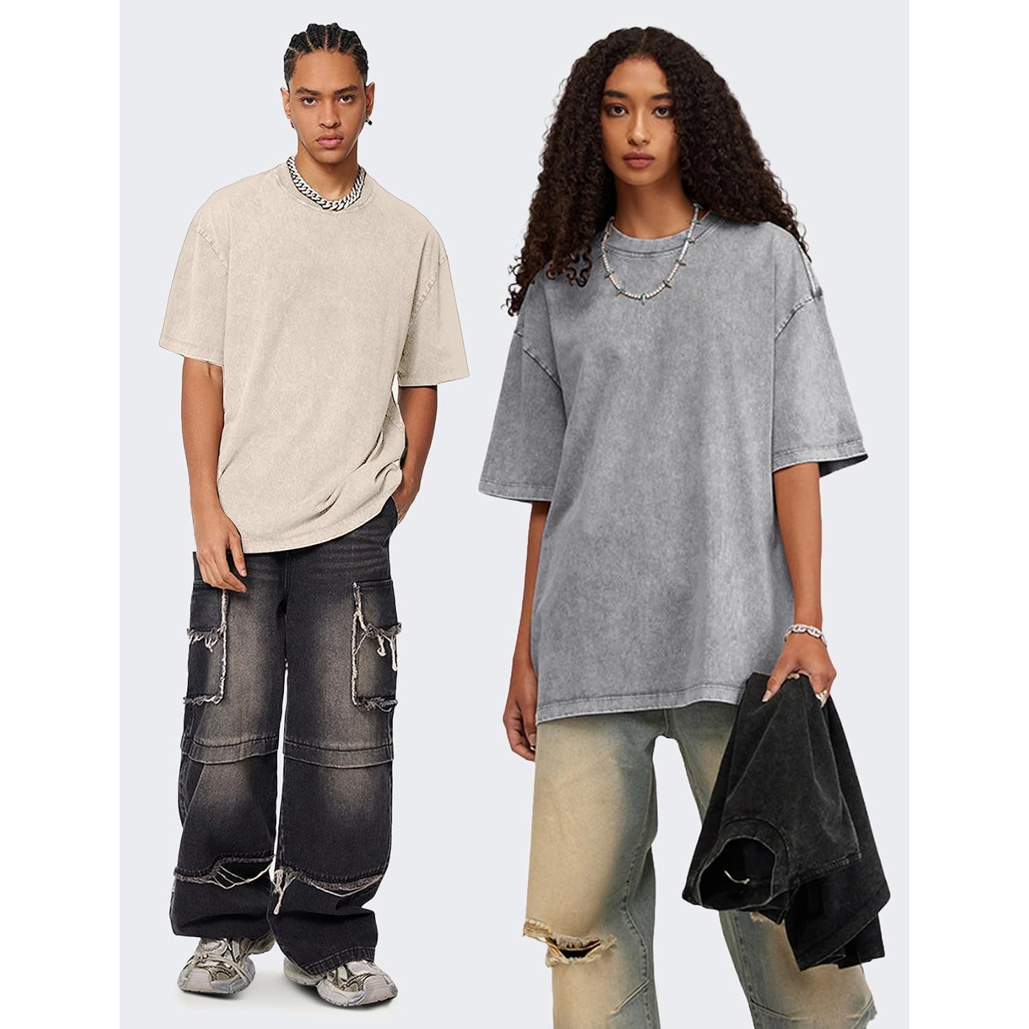 Oversized Tshirts For Women Vintage Washed Baggy Tees Cotton Short Sleeves Acid Shirts Unisex Tops