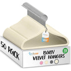 50 Premium Baby Velvet Hangers - 11.8" Non-Slip, Ultra-Slim Space-Saving Children Closet Hangers - 360° Swivel Hook, Strong & Durable Infant & Toddler Clothes Hangers For Wardrobe - Ivory