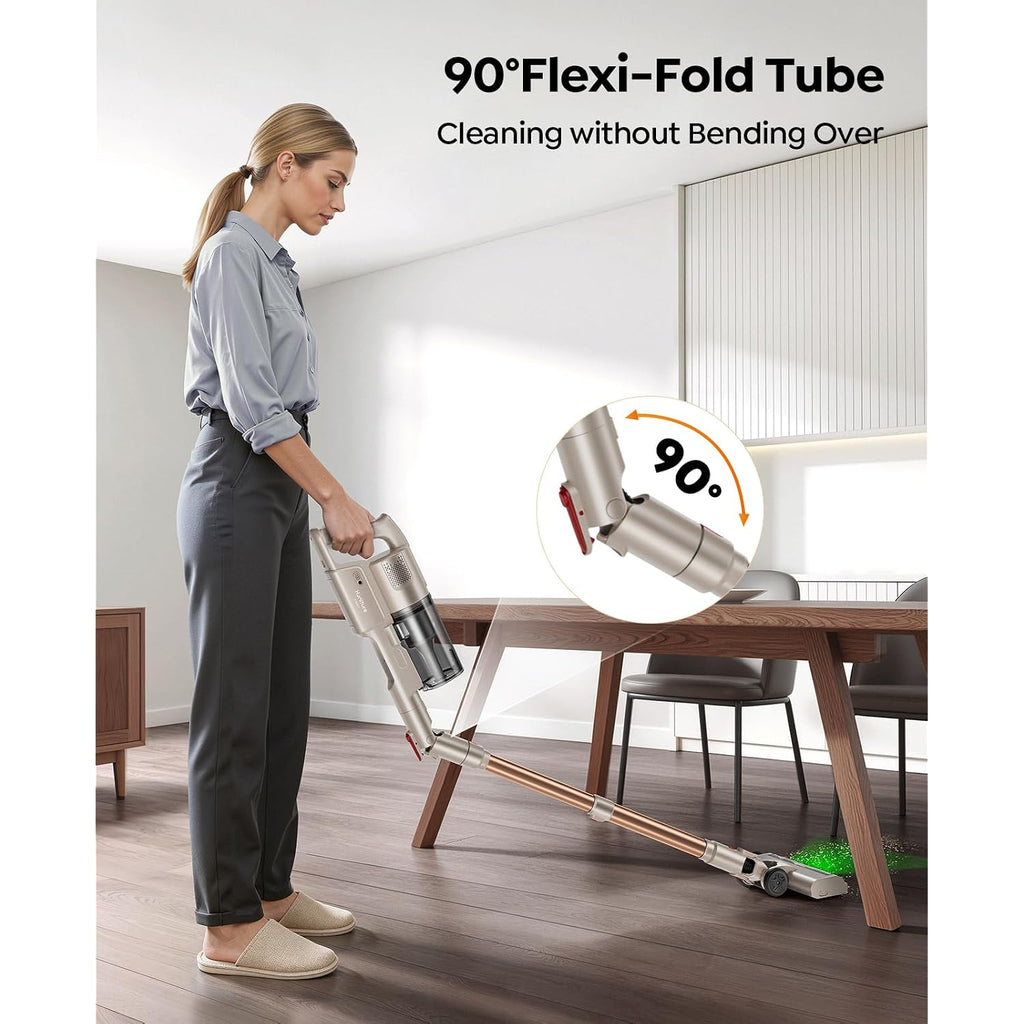 Cordless Vacuum Cleaner 550W 45Kpa, 50Mins Stick Vacuum Cordless Rechargeable With 90° Folding Tube, Adjustable Height, Anti-Tangle Brush, Wall-Mount, Handheld Vacuum Cleaner For Home/Pet Hair/Floors