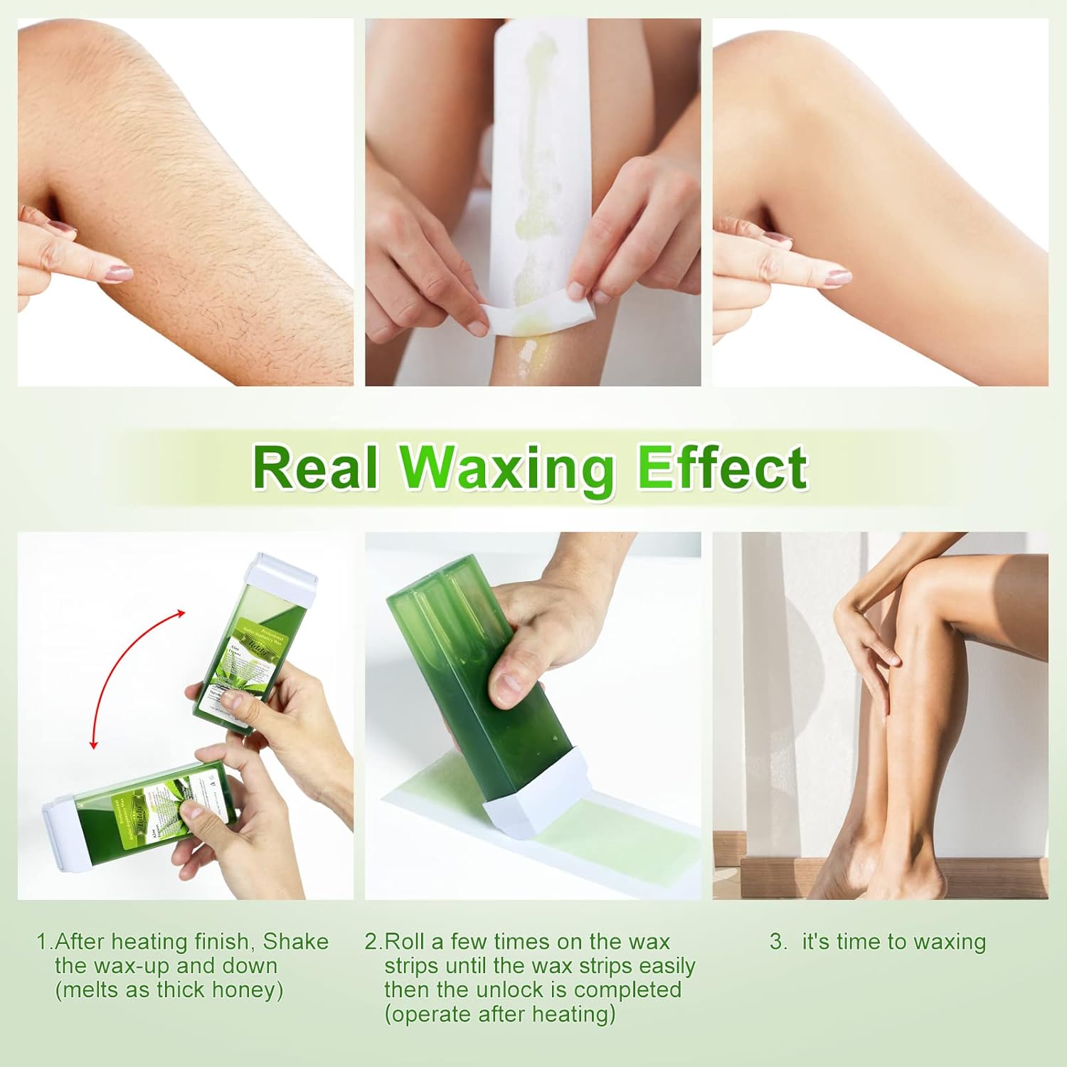 Hair Removal Wax, Wax Refill, Soft Wax Roller Cartridge for Roll on Waxing Kit, Aloe Depilatory Rolling Wax for Sensitive Skin, 4 Pack (14.1 OZ)