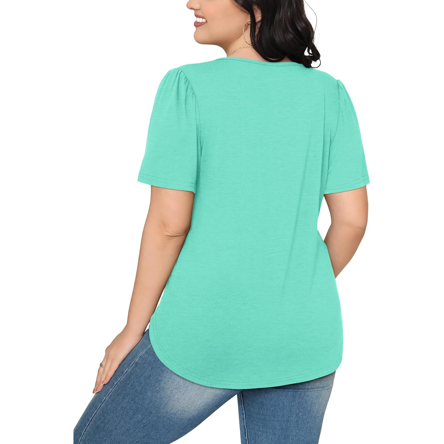 Womens T Shirts Short Sleeve Pleated Dressy Casual Scooped Neck Summer Tops Blouses