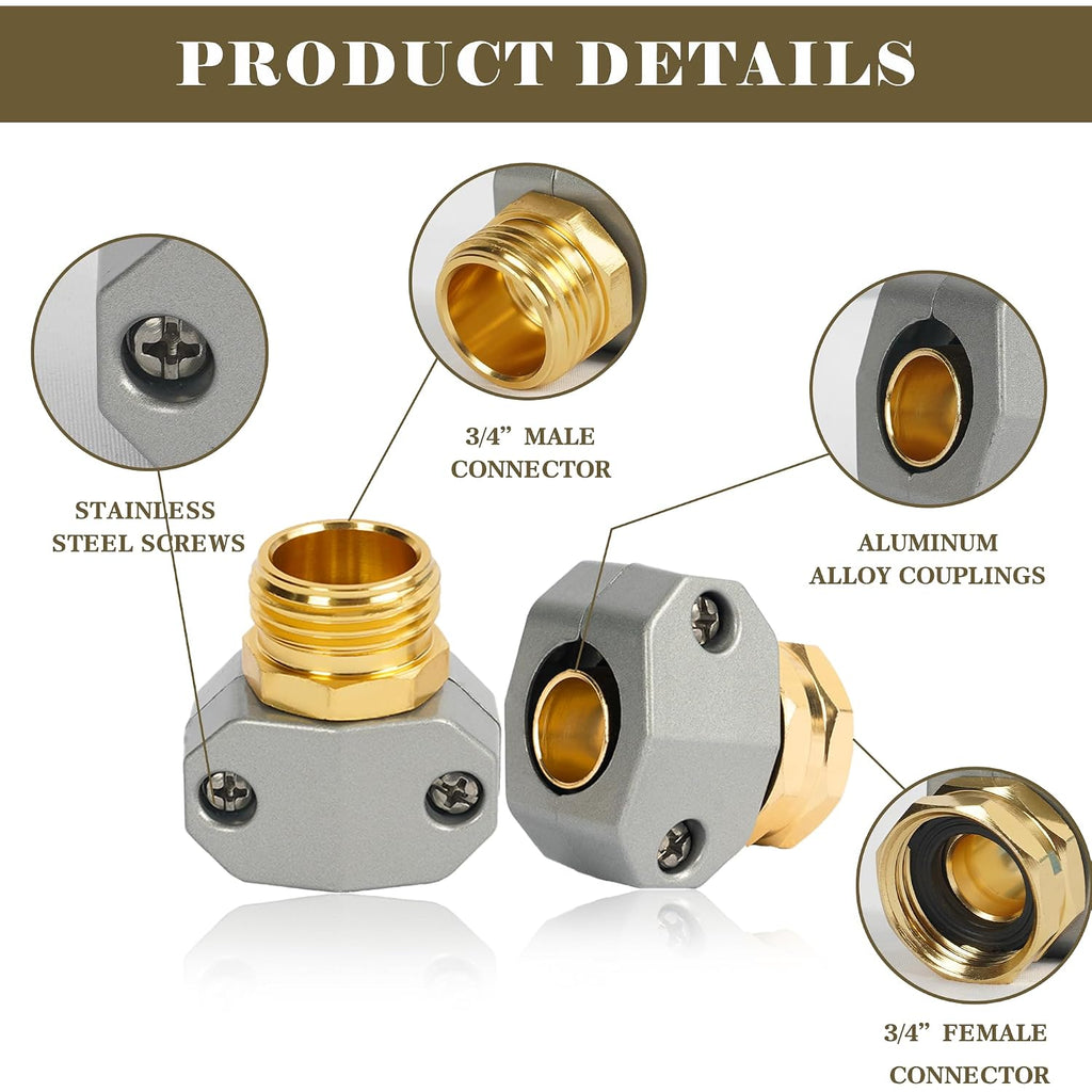 Liulo Tool Garden Hose Repair Kit, 3 Sets Aluminum Alloy Garden Hose End Mender Kit, Male And Female Garden Water Hose Repair Connector Fittings, Fit 5/8" And 3/4" Garden Hose Connector